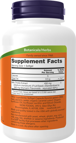 Viên Uống NOW FOODS Extra Strength Milk Thistle Extract 450mg Silymarin (360mg) - Hỗ Trợ Giải Độc Gan, Tăng Cường Chức Năng Gan, 120 Viên