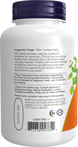 Viên Uống NOW FOODS Extra Strength Milk Thistle Extract 450mg Silymarin (360mg) - Hỗ Trợ Giải Độc Gan, Tăng Cường Chức Năng Gan, 120 Viên