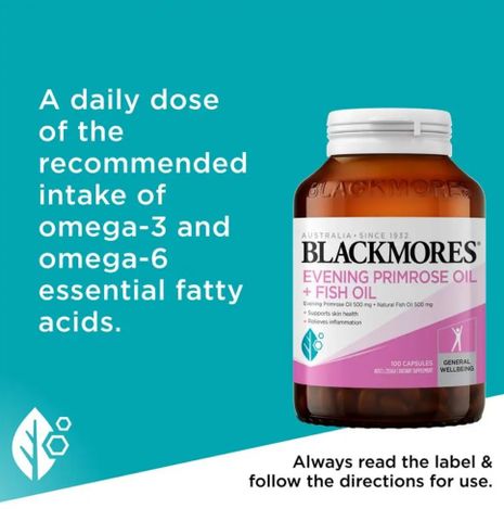 [modoria.] Tinh dầu hoa anh thảo kết hợp với dầu cá Blackmores Evening Primrose oil + Fish oil 100 viên Úc
