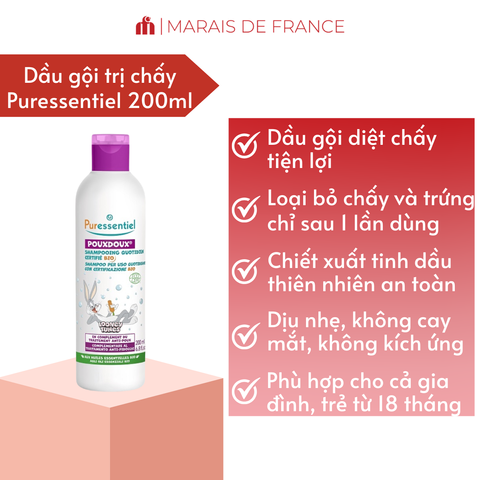 Dầu Gội Hữu Cơ Hằng Ngày Puressentiel PouxDoux Organic Shampoo Ngăn Ngừa Chấy Cho Bé Gia Đình 200ml