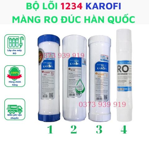 Bộ lõi lọc nước 1234 Karofi chính hãng - Màng lọc RO đúc nguyên khối Hàn Quốc