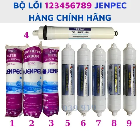 Bộ lõi lọc nước 123456789 Jenpec lắp cho máy lọc nước RO cam kết hàng chính hãng sản phẩm như hình