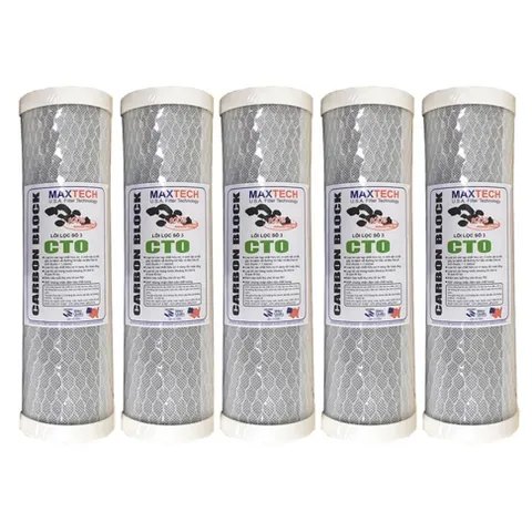 Combo 5 lõi than nén 10 inch Maxtech CTO hấp thụ mùi clo loại bỏ sắt