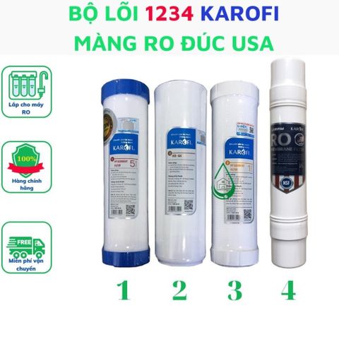 Bộ lõi lọc nước 1234 Karofi chính hãng - Màng lọc RO đúc nguyên khối Mỹ USA