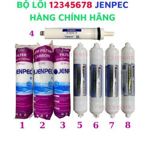 Bộ lõi lọc nước 12345678 Jenpec lắp cho máy lọc nước RO cam kết hàng chính hãng sản phẩm như hình