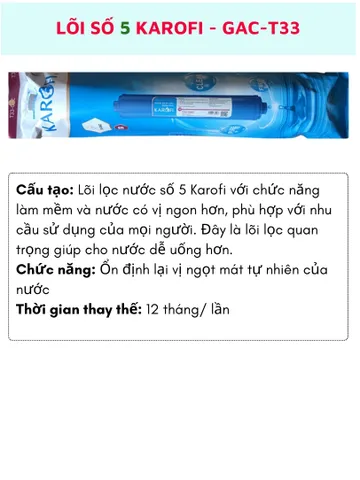Lõi lọc nước số 12345 Karofi hàng chính hãng lắp cho máy lọc nước Karofi 5 cấp lọc và máy lọc nước