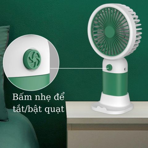 Quạt tích điện cầm tay sạc bằng USB có giá để điện thoại