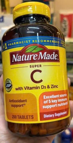 Viên uống bổ sung Vitamin C + D3+ ZinC  200 Viên Nature Made, hàng nhập Mỹ