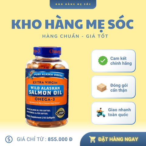 Dầu Cá Hồi Pure Alaska Omega-3 1000mg Mỹ - 210 Viên Hỗ Trợ Tim Mạch, Thị Lực Và Não Bộ Dễ Uống (Mẫu mới) 