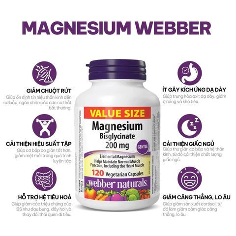 Magnesium 200mg Webber Naturals Canada 60 viên