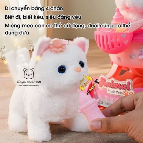 Xe đẩy thú cưng đồ chơi cho bé biết kêu, lắc đuôi, kèm phụ kiện, dùng pin, đồ chơi giáo dục