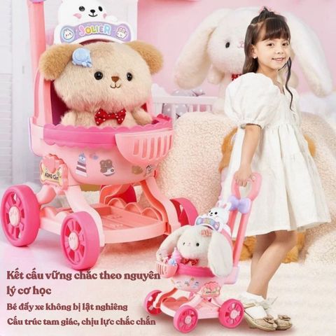 Xe đẩy thú cưng đồ chơi cho bé biết kêu, lắc đuôi, kèm phụ kiện, dùng pin, đồ chơi giáo dục