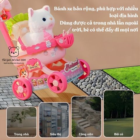 Xe đẩy thú cưng đồ chơi cho bé biết kêu, lắc đuôi, kèm phụ kiện, dùng pin, đồ chơi giáo dục