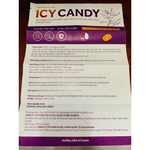Kẹo ngậm ICY CANDY hỗ trợ giảm ho,đàm,rát họng,khàn tiếng(Hộp 20 vỉ)