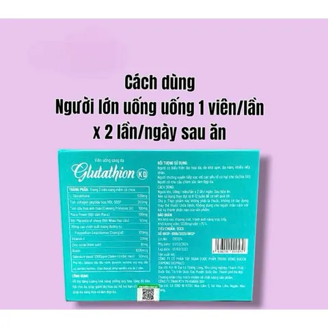 Viên uống Glutathion KD hỗ trợ trắng da,giảm nám,đồi mồi cho da (Hộp 30 viên)