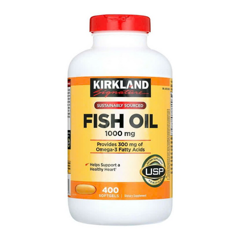 Viên uống Dầu cá Kirkland Signature 1000mg, 400 Viên - Hỗ trợ sức khỏe tim mạch, chứa Omega - 3 EPA và DHA từ cá sâu biển Mỹ