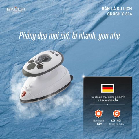 Bàn Ủi Du Lịch Mini GKÖCH Đức - Thiết Kế Nhỏ Gọn, Công Suất Mạnh Mẽ, Bảo Hành 12 Tháng, Phù Hợp Mỗi Chuyến Đi