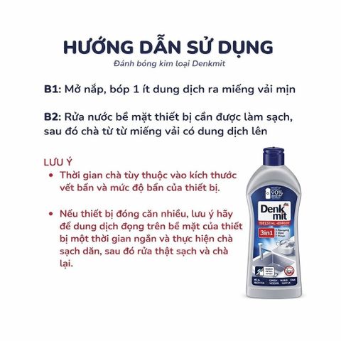 Dung Dịch Tẩy Rửa Inox Đánh Bóng Denkmit 3in1 300ml - Loại Bỏ Cặn Bẩn và Dầu Mỡ, Bảo Vệ Thiết Bị Kim Loại Chính Hãng Đức