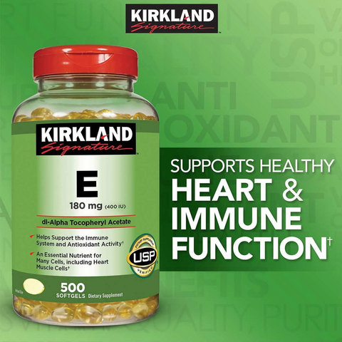 Viên uống Kirkland Vitamin E 400 IU 500 viên - Bổ sung vitamin E Mỹ hỗ trợ sức khỏe da miễn dịch chống oxy hóa
