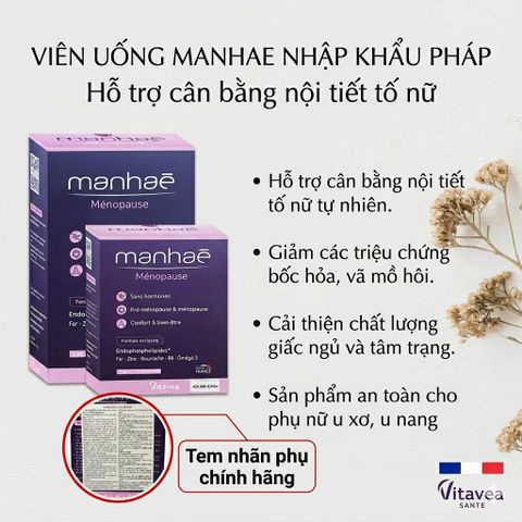 Viên Uống Nội Tiết Tố Nữ Manhae - Giúp Cân Bằng Nội Tiết Tố Thực Vật, 120 Viên Hộp, Dành Cho Phụ Nữ Thời Kỳ Tiền Mãn Kinh