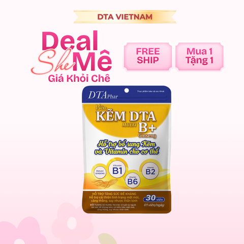 Viên uống Kẽm DTA kết hợp Vitamin B1, B2, B6 và Nhân sâm - Tăng cường đề kháng, giảm mệt mỏi, cải thiện căng thẳng, hỗ trợ sức khỏe