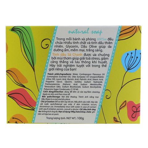 Combo 3 Xà Phòng Thiên Nhiên AN'Sw Tinh Dầu Sả Chanh 100g