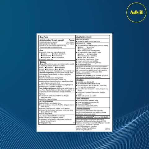 Viên Nang Mềm Advil Liqui-Gels Ibuprofen 200mg - Hỗ Trợ Giảm Đau, Hạ Nhiệt Nhanh Chóng - Mỹ