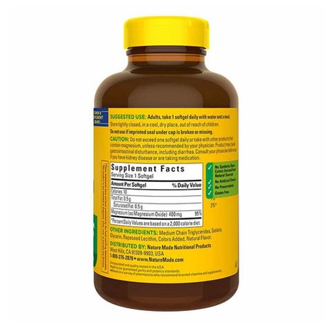 Viên Uống Magie Nature Made Extra Strength 180 Viên - Bổ Sung Magnesium cho Sức Khỏe Xương và Chức Năng Thần Kinh - Mỹ