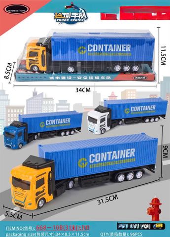 Đồ chơi xe ô tô tải container chạy đà 668 chọn màu ngẫu nhiên – Xe đầu kéo thùng dài 3 màu xanh/vàng/đỏ – Đồ chơi mô hình xe tải cho bé