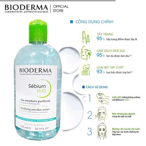 Nước Tẩy Trang Bioderma Chính Hãng Cho Da Dầu Mụn, Nhạy Cảm 500ml 643994