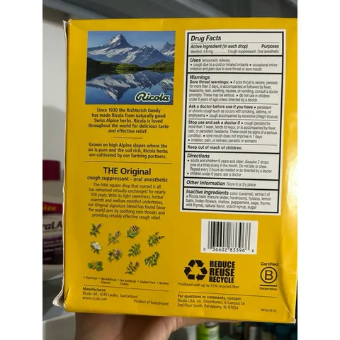 Kẹo Ricola Original 115 viên nhập trực tiếp từ Mỹ