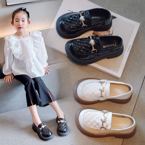 (Lẻ size 25)Bé Gái Giày Da Nhỏ Mùa Xuân Bé Gái Đế Mềm Khóa Kim Loại Giày Trẻ Em Chống Trơn Trượt Nhẹ Giày Đen