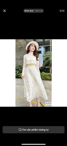 (size S ) SET VÁY REN DÁNG DÀI KÈM KHOÁC CHOÀNG RỜI HÀNG REN DÀY DẶN 2 LỚP