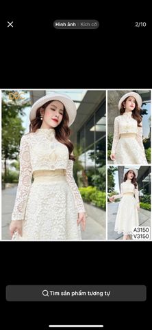 (size S ) SET VÁY REN DÁNG DÀI KÈM KHOÁC CHOÀNG RỜI HÀNG REN DÀY DẶN 2 LỚP