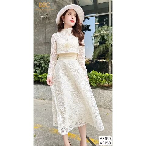 (size S ) SET VÁY REN DÁNG DÀI KÈM KHOÁC CHOÀNG RỜI HÀNG REN DÀY DẶN 2 LỚP