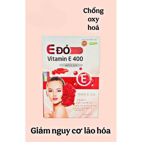 Viên Vitamin E Đỏ 400 giúp chống oxy hoá,giảm nguy cơ lão hoá da,tăng đàn hồi da(Hộp 30 viên)