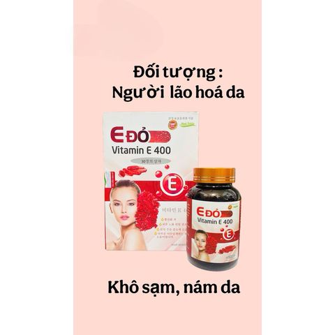 Viên Vitamin E Đỏ 400 giúp chống oxy hoá,giảm nguy cơ lão hoá da,tăng đàn hồi da(Hộp 30 viên)