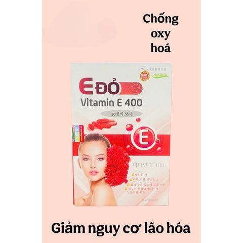Viên Vitamin E Đỏ 400 giúp chống oxy hoá,giảm nguy cơ lão hoá da,tăng đàn hồi da(Hộp 30 viên)