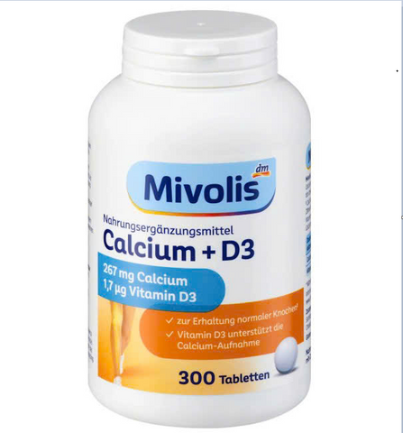 Viên uống canxi Mivolis Calcium + D3 300 viên - Tăng cường sức khỏe xương và răng cho người lớn và trẻ em