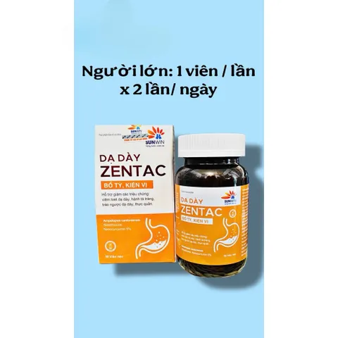 Viên uống Dạ Dày ZENTAC hỗ trợ giảm viêm loét dạ dày,hành tá tràng,trào ngược dạ dày,thực quản(Hộp 30viên/50viên)
