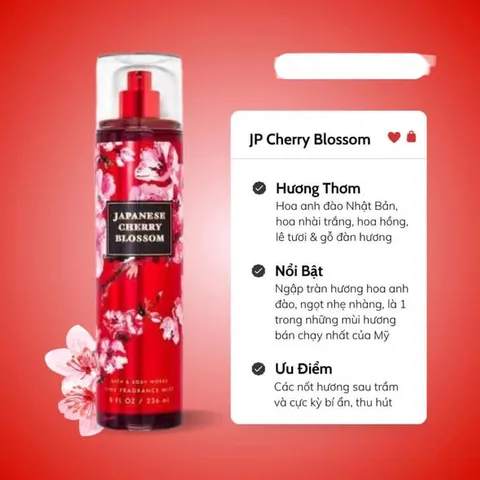 Xịt thơm toàn thân Bath & Body Works Japanese Cherry Blossom 236ml – hương hoa anh đào ngọt nhẹ, nữ tính, lưu hương lâu