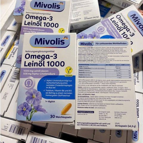 Omega-3 dầu hạt lanh Leinol 1000mg Mivolis Đức 30 viên