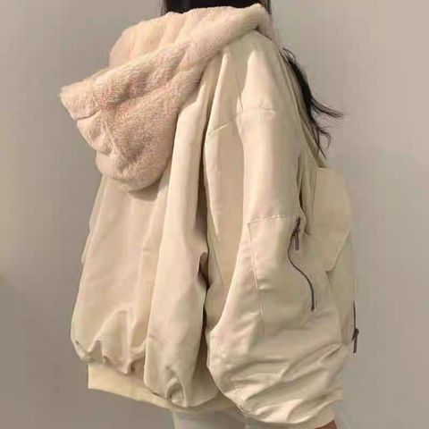 (Freesize) Áo Khoác Bomber Hai Lớp Lót Lông Cừu Dày Dáng Rộng Unisex Có Mũ Giữ Ấm Mùa Đông - Form Oversize Basic