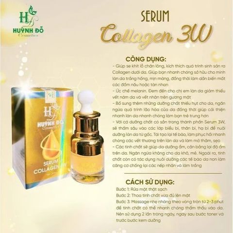 Serum Huỳnh Đỗ Collagen 3W 30ml Cấp Ẩm Sâu – Dưỡng Da Căng Bóng, Mềm Mịn, Phục Hồi Da Khô