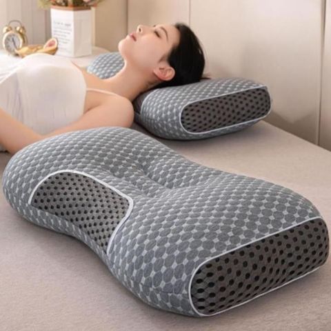 Gối spa dệt kim chống đau mỏi cổ vai gáy, massage bông mềm có lớp lưới thoáng khí