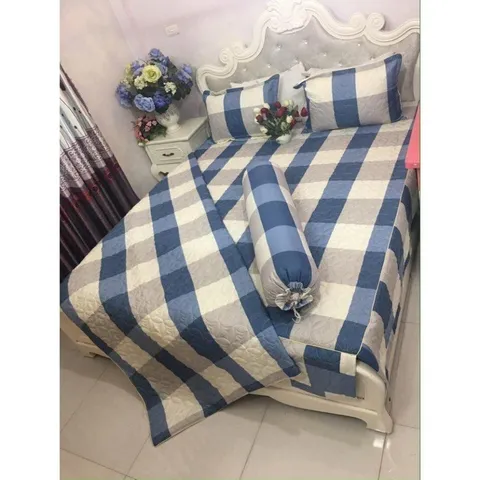 NGẪU NHIÊN Bộ ga vỏ gối 4  món mẫu Caro 1m6x2m (1 ga bo chun, 1 áo gối ôm, 2 áo gối nằm)