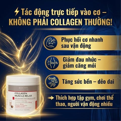 Biocyte Collagen Thư Giãn Cơ Bắp - Giảm Đau & Tăng Cường Năng Lượng, Hương Vị Ca Cao, 220g