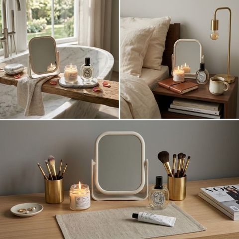 Gương Trang Điểm Để Bàn Khung Nhựa - Mặt Thủy Tinh Tráng Bạc Siêu Nét (15x18cm)