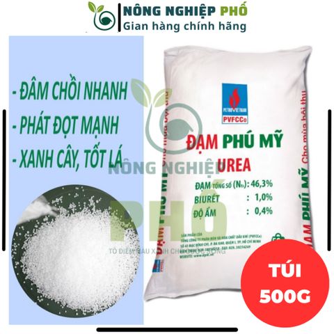 Phân Đạm Ure Phú Mỹ Chuyên Rau Màu Hoa Cây Cảnh Túi 500G - Cung Cấp Đạm Cho Cây Trồng Kích Chồi, Lá Và Giúp Lá Xanh Mượt