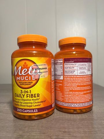 Metamucil 3-in-1 Daily Fiber 300 Capsules meta mucil hỗ trợ tiêu hóa, tim mạch, cân nặng